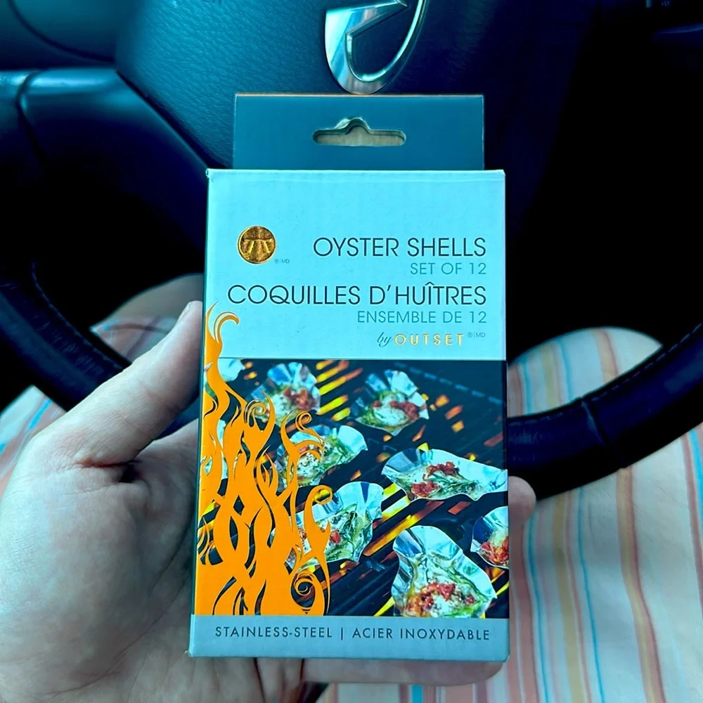Sur La Table oyster shell holders for char grilling, baking, broiling oysters